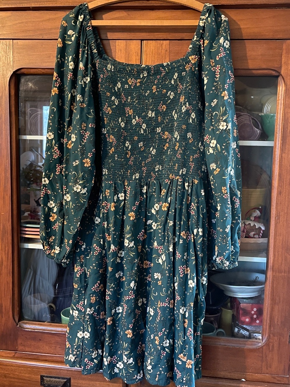 Old Navy Green Floral Smocked Mini Dress